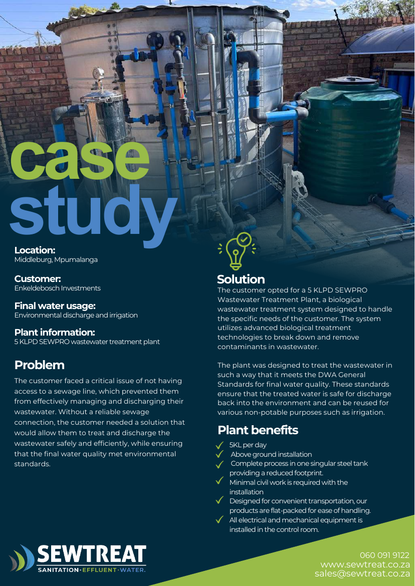 Middelburg SEWPRO Installation published case-study sheet 1